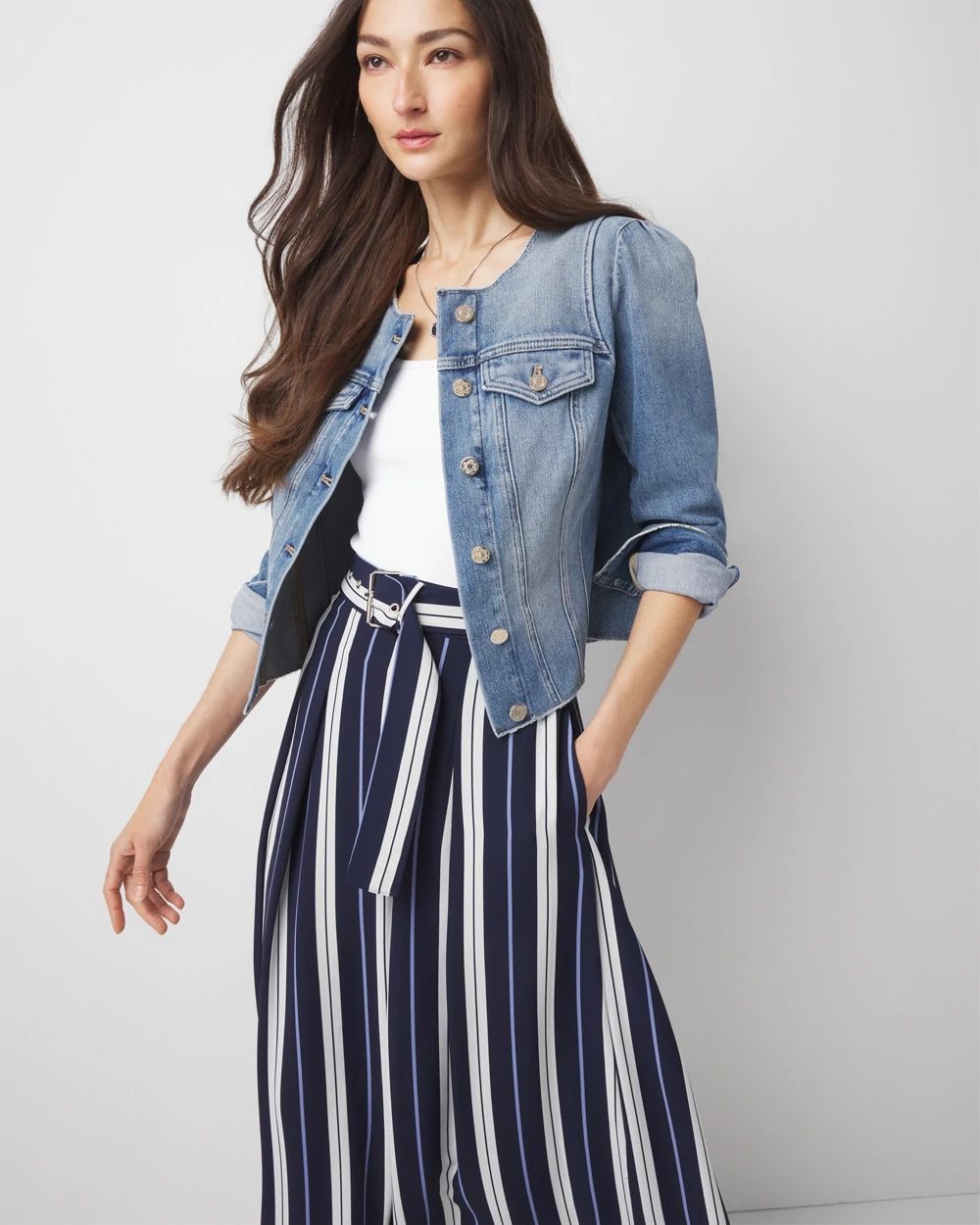 Puff Sleeve Cropped Denim Jacket White House Black Market